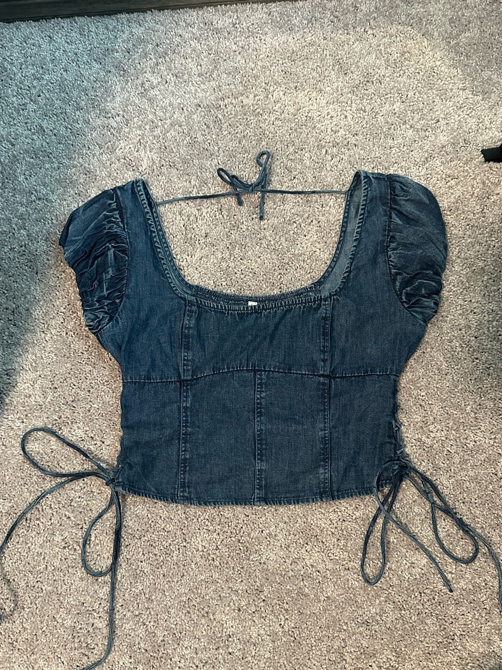 American Eagle Outfitters Dark Blue Denim side-tie top